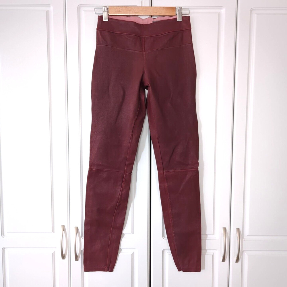 Daryl K Iconic Stretch Lamb Leather Leggings in Deep Red Burgundy Size 4